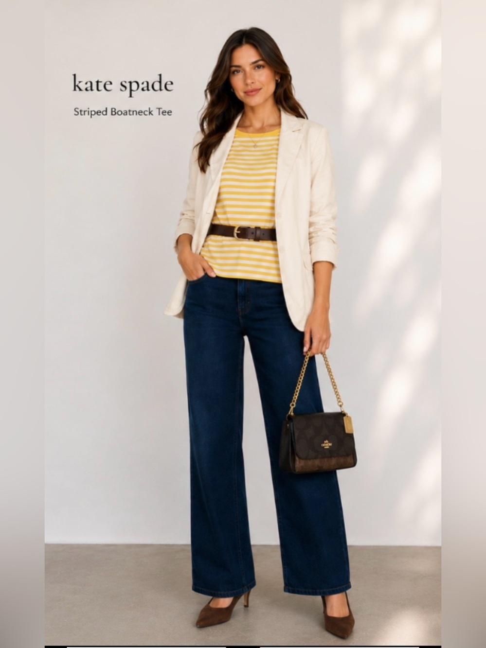 Kate Spade Classic Striped Lemon Yellow Boatneck Bow Top Sz Small Retail $119